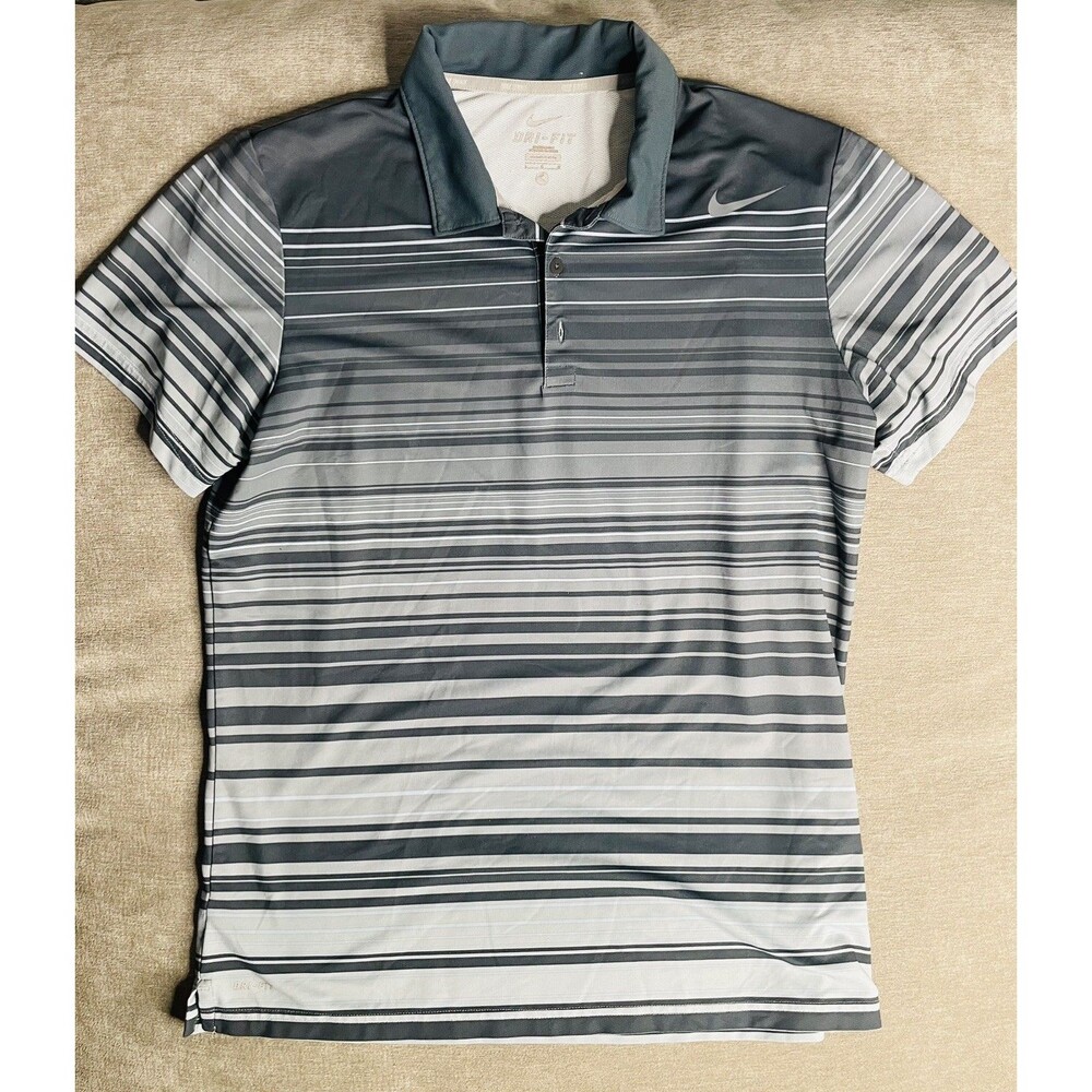 Nike Dri-FIT Standard Fit Men's White Gray Golf Polo Shirt Striped L